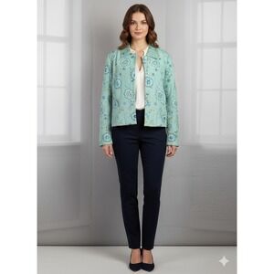 Judith Hart Silk Quilted Jacket SZ 14 Blue NWT Floral Sequin Arctic Aqua Lux VTG